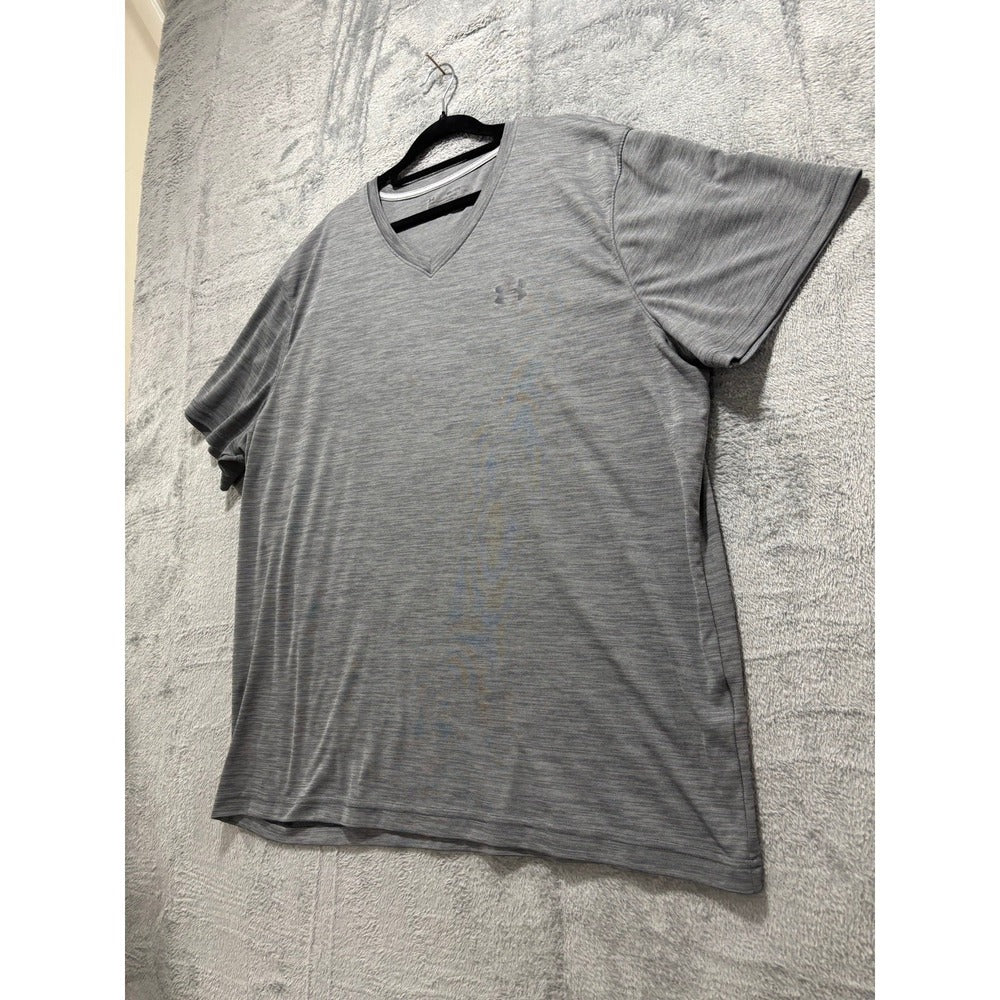Under Armour Gray V-Neck Tee Shirt Athleisure Casual Mens