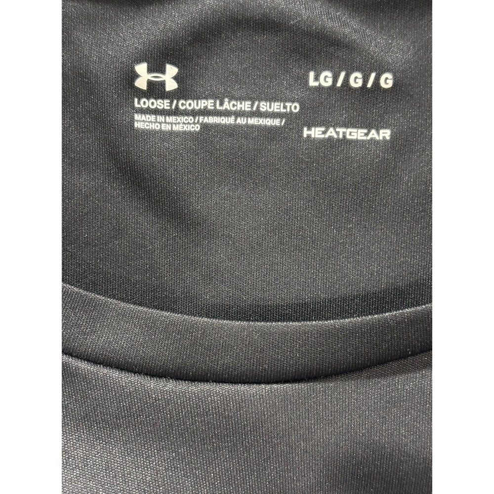 Under Armour L Black Heatgear Loose Fit Logo Tee Athleisure Casual T-Shirt
