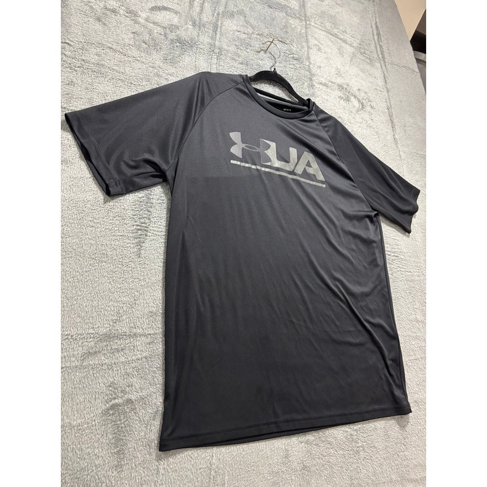 Under Armour L Black Heatgear Loose Fit Logo Tee Athleisure Casual T-Shirt