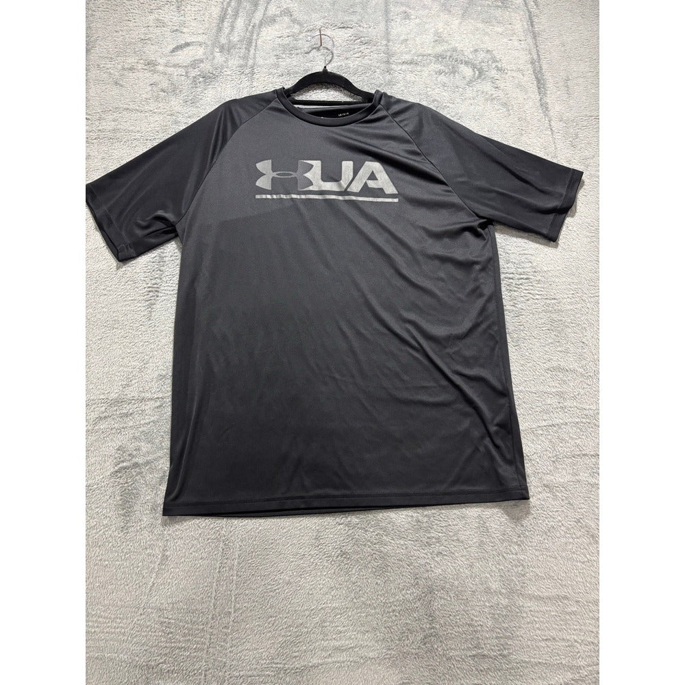 Under Armour L Black Heatgear Loose Fit Logo Tee Athleisure Casual T-Shirt