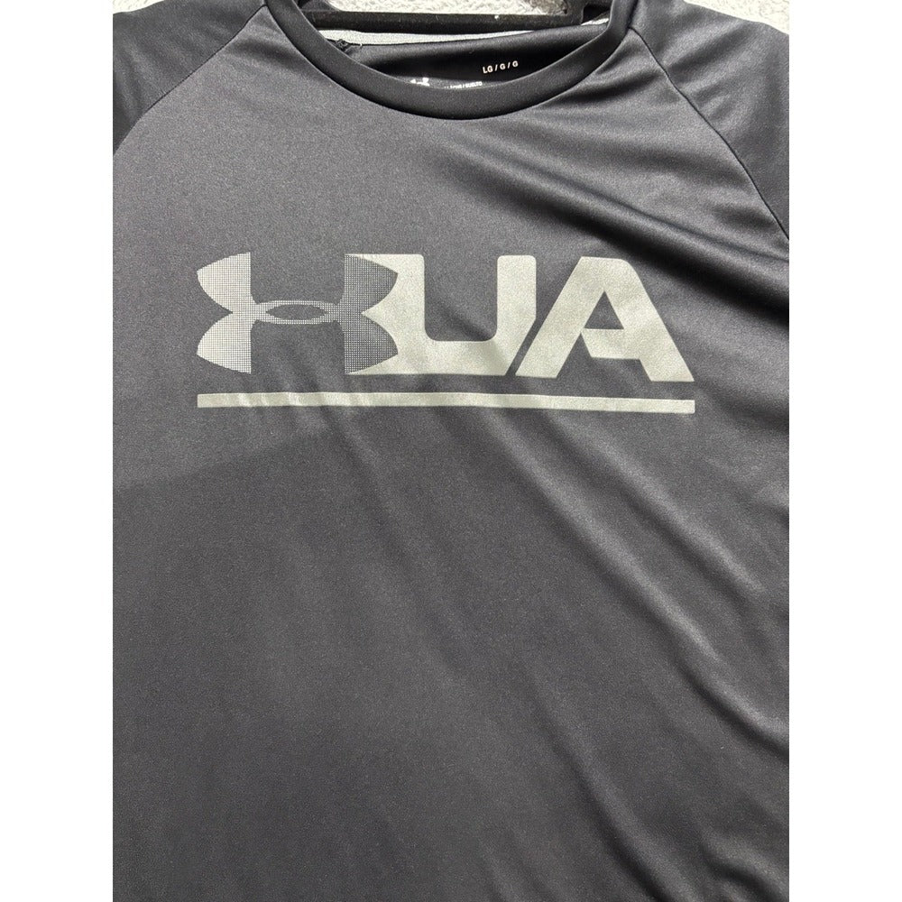 Under Armour L Black Heatgear Loose Fit Logo Tee Athleisure Casual T-Shirt