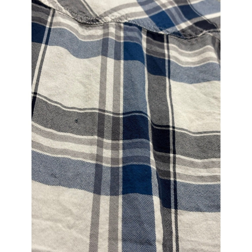 American Eagle XXL Blue White Plaid Snap Front Western Shirt Vintage Casual