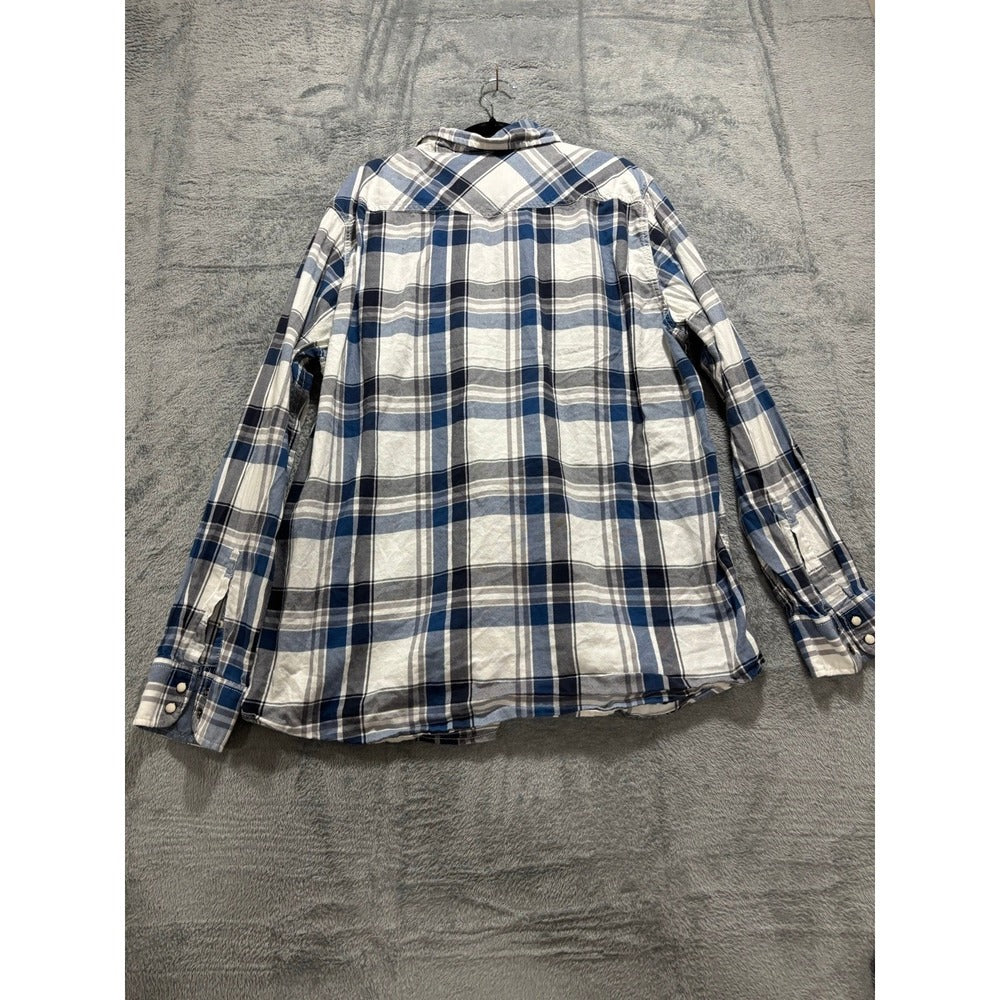 American Eagle XXL Blue White Plaid Snap Front Western Shirt Vintage Casual