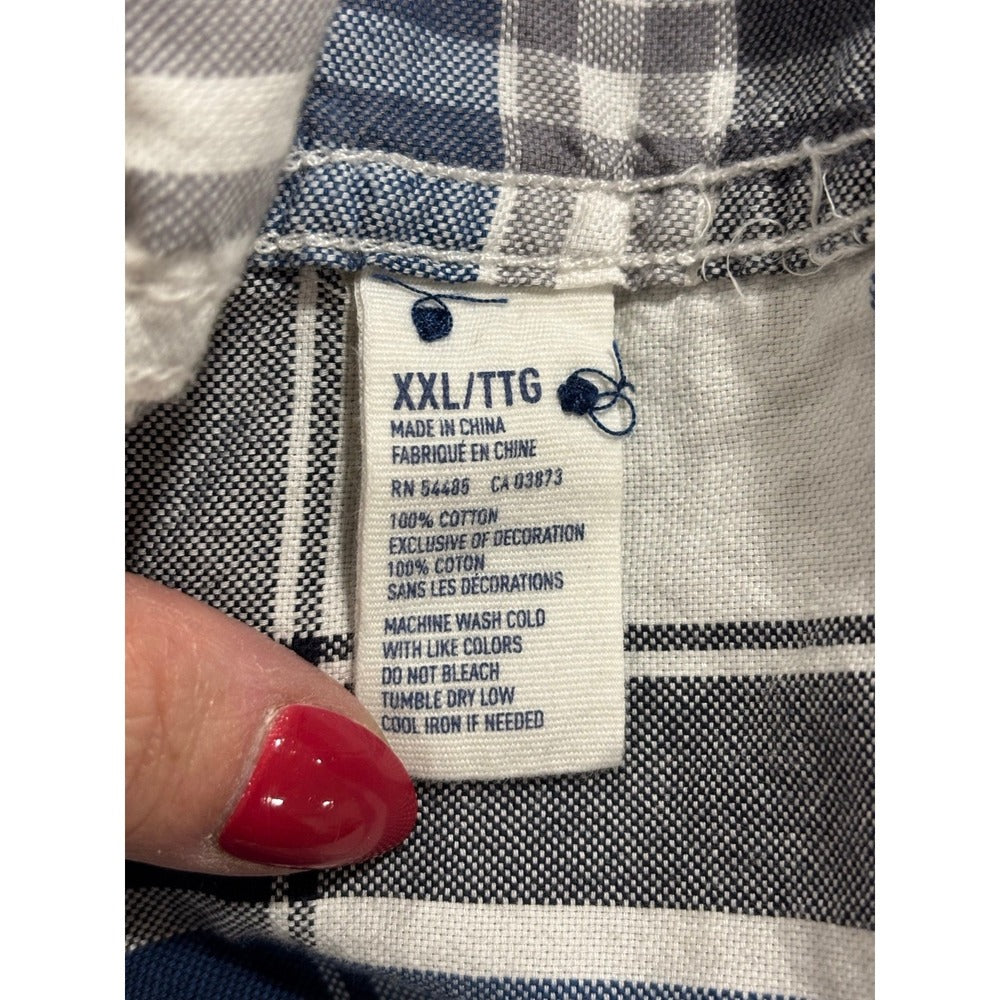 American Eagle XXL Blue White Plaid Snap Front Western Shirt Vintage Casual