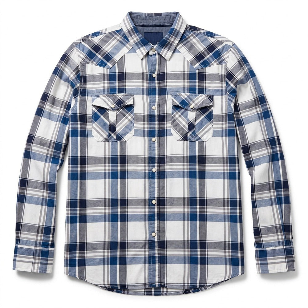American Eagle XXL Blue White Plaid Snap Front Western Shirt Vintage Casual