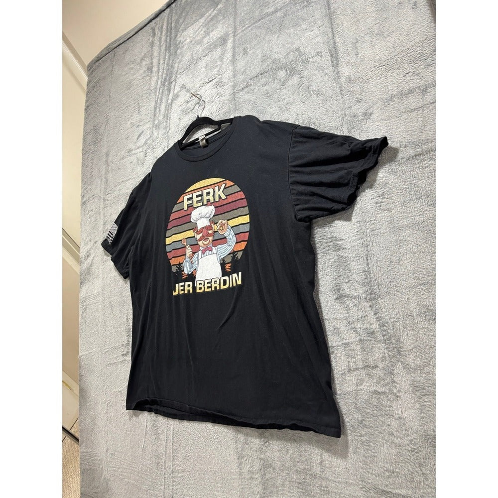 Gildan 2XL Black Swedish Chef Ferk Jer Berdin Graphic Tee Shirt Vintage Casual