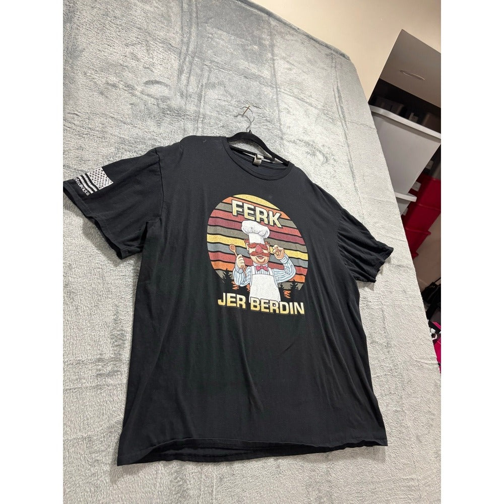 Gildan 2XL Black Swedish Chef Ferk Jer Berdin Graphic Tee Shirt Vintage Casual