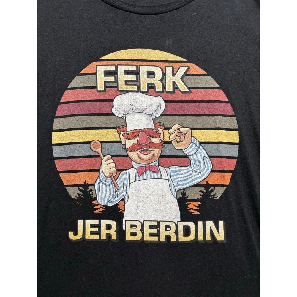 Gildan 2XL Black Swedish Chef Ferk Jer Berdin Graphic Tee Shirt Vintage Casual