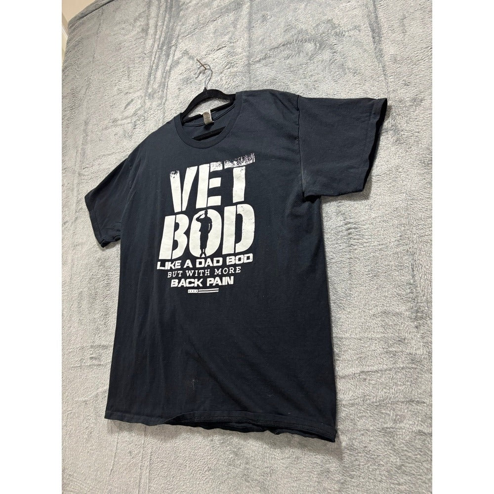 Gildan L Black Vet Bod Graphic Tee Shirt Casual Athleisure Mens