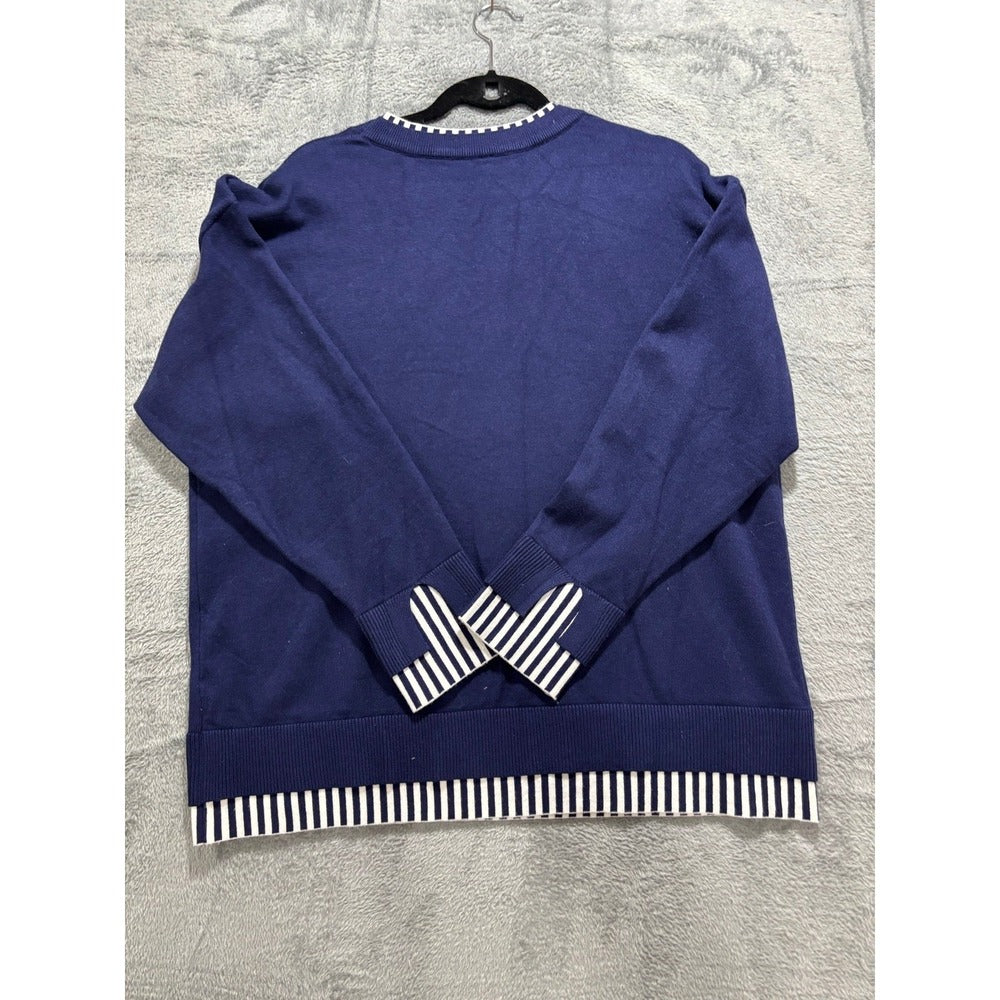 Disamer L Womens Navy Blue Striped Crewneck Sweater