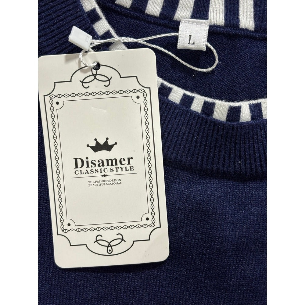 Disamer L Womens Navy Blue Striped Crewneck Sweater