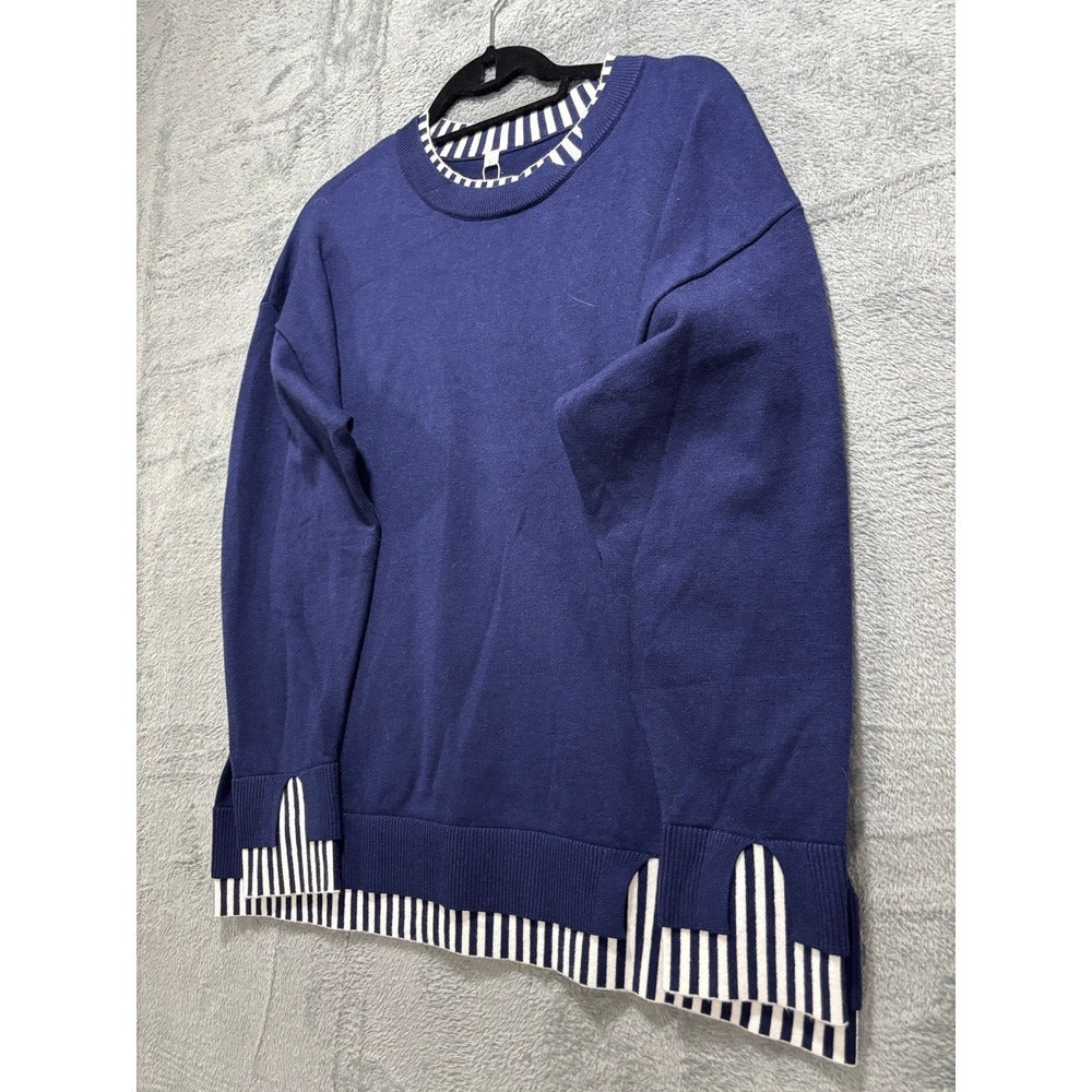 Disamer L Womens Navy Blue Striped Crewneck Sweater
