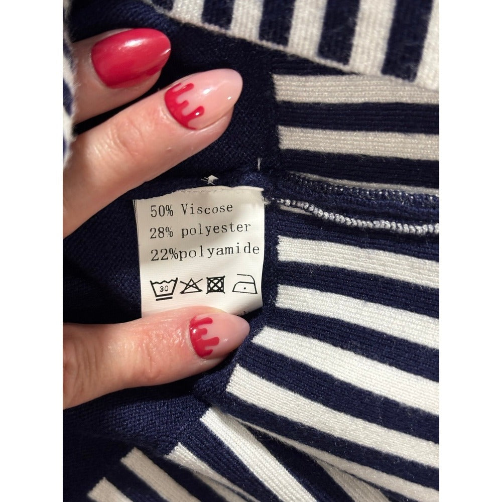 Disamer L Womens Navy Blue Striped Crewneck Sweater