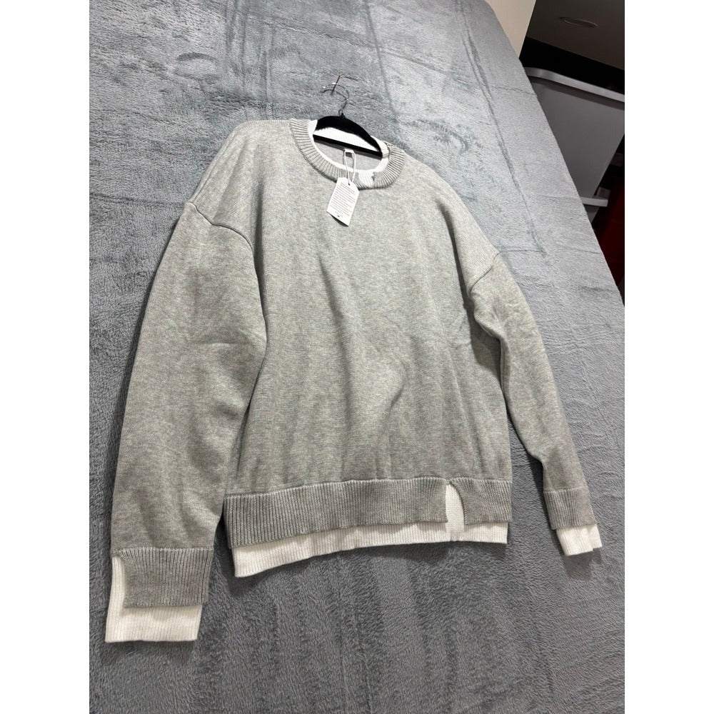 XXL Womens Gray Layered Crewneck Sweater