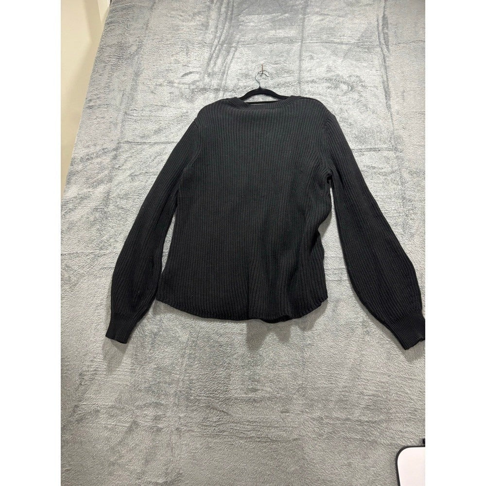 Gap XL Womens Black Ribbed Knit Crewneck Sweater Casual Cozy Long Sleeve Pull