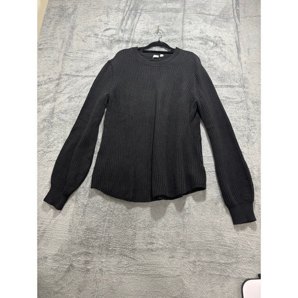 Gap XL Womens Black Ribbed Knit Crewneck Sweater Casual Cozy Long Sleeve Pull