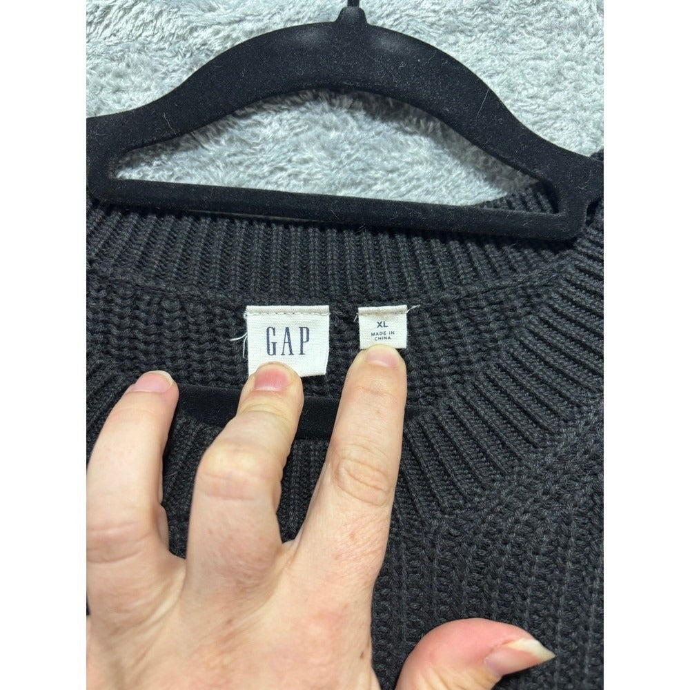 Gap XL Womens Black Ribbed Knit Crewneck Sweater Casual Cozy Long Sleeve Pull