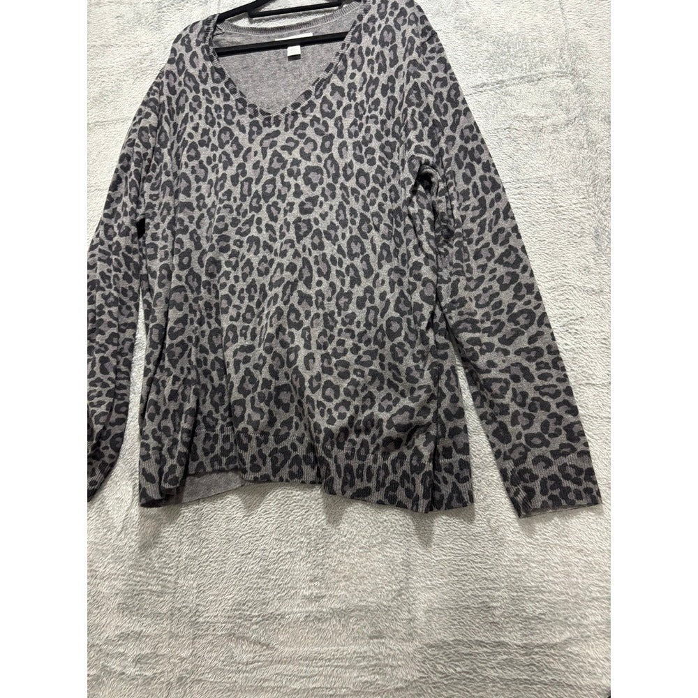 Amazon Essentials XXL Gray Leopard Print Sweater Womens Casual Cozy Top