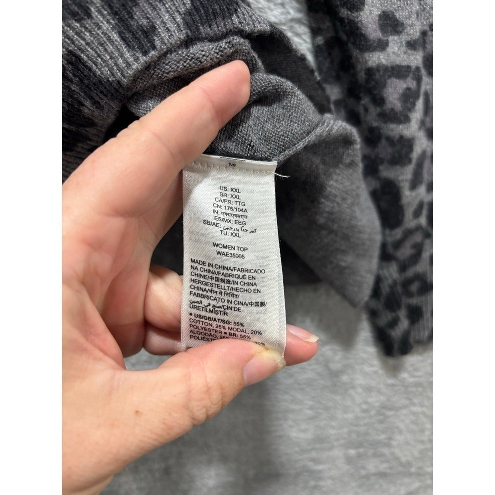 Amazon Essentials XXL Gray Leopard Print Sweater Womens Casual Cozy Top