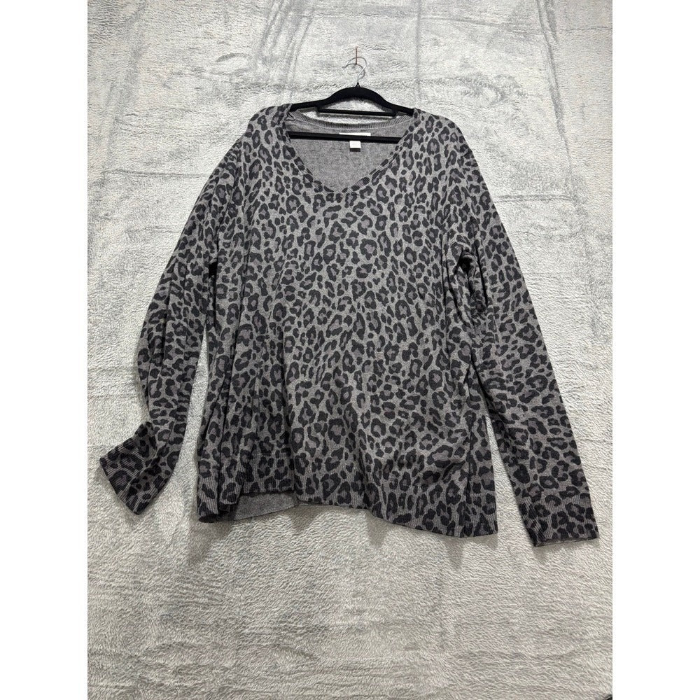 Amazon Essentials XXL Gray Leopard Print Sweater Womens Casual Cozy Top