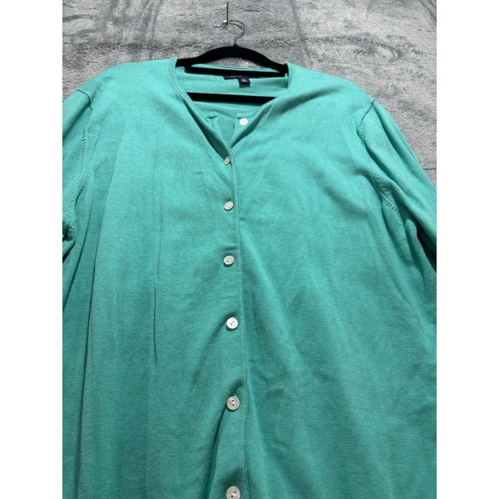 Lands' End XL Womens Teal Green Button Front Cardigan Sweater Preppy Casual