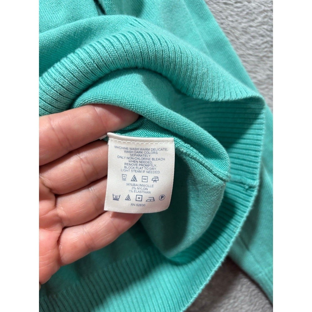 Lands' End XL Womens Teal Green Button Front Cardigan Sweater Preppy Casual