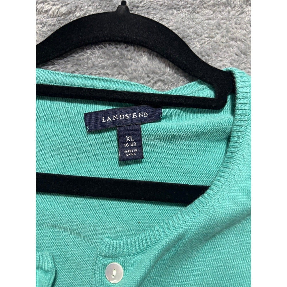Lands' End XL Womens Teal Green Button Front Cardigan Sweater Preppy Casual