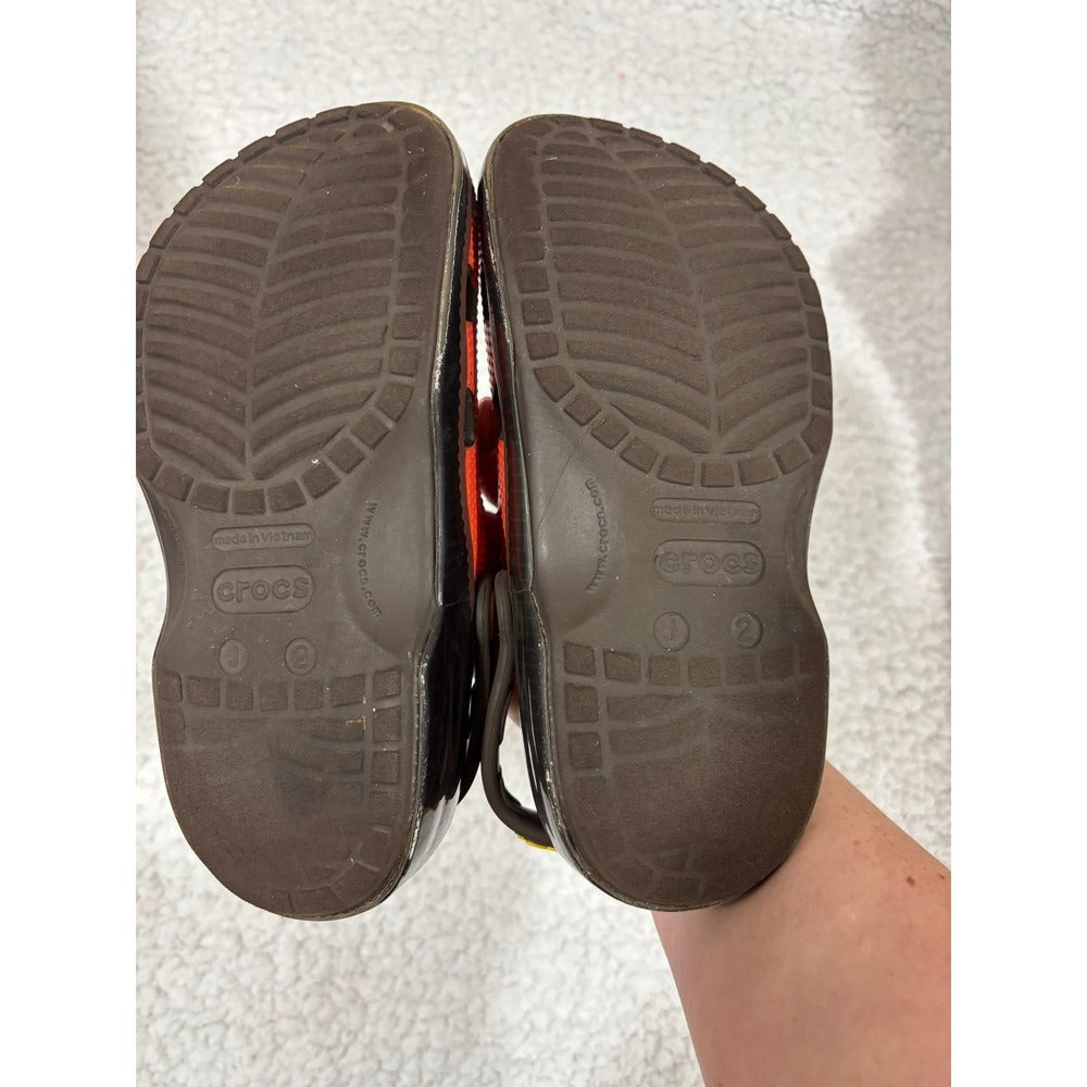 Adidas 2 Black Slides & Crocs 2 Orange Reese's Clogs Kids Shoe Lot Athleisure