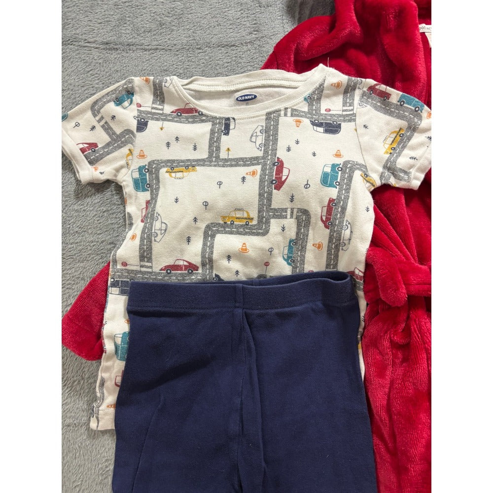Pottery Barn Old Navy Boys 4-7 Red Robe Pizza Pajama Bundle 3pc Cozy Winter Set