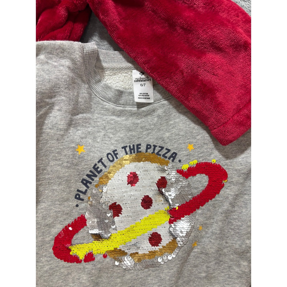 Pottery Barn Old Navy Boys 4-7 Red Robe Pizza Pajama Bundle 3pc Cozy Winter Set