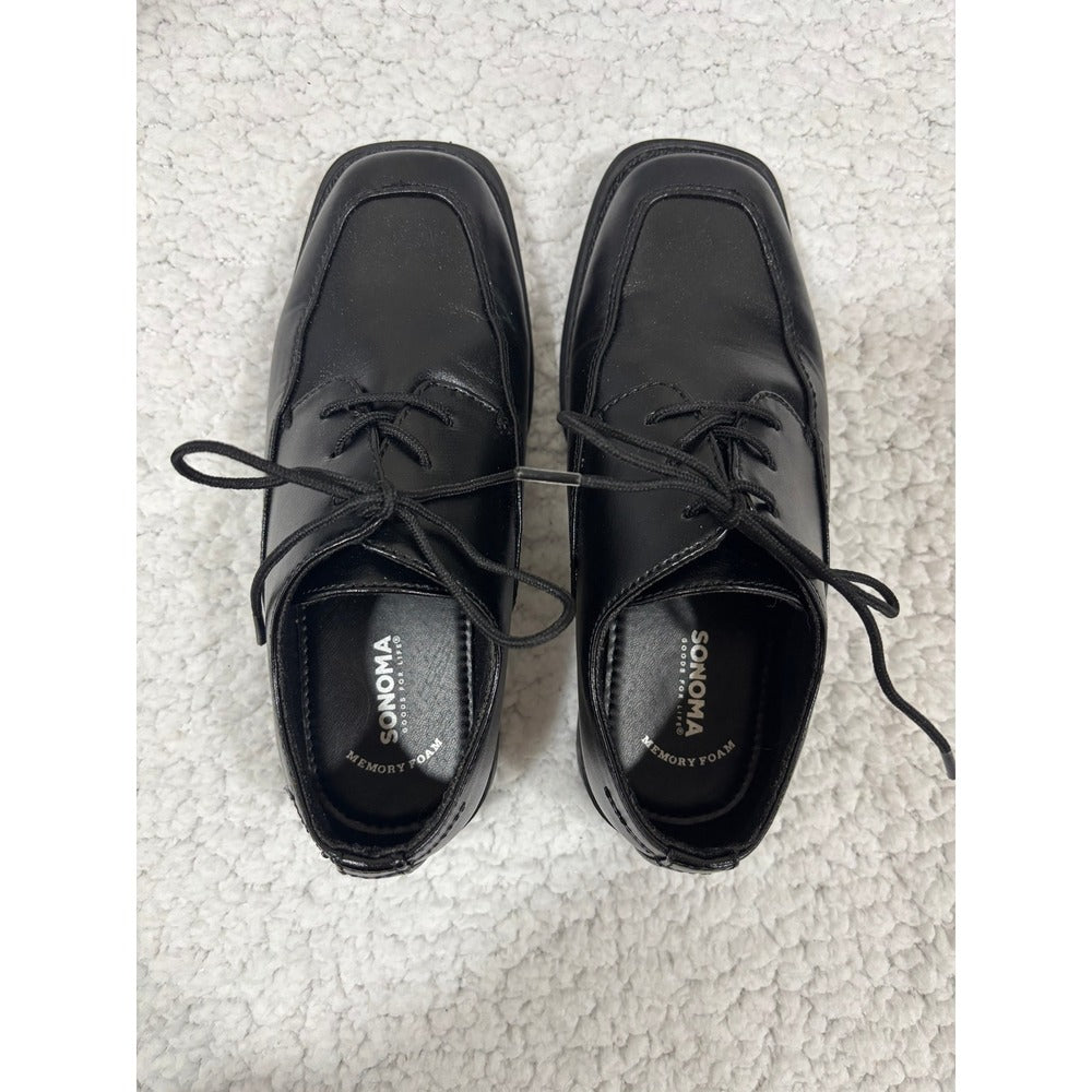 Sonoma Boys Size 1 Black Lace Up Dress Shoes Memory Foam Preppy Formal Wedding