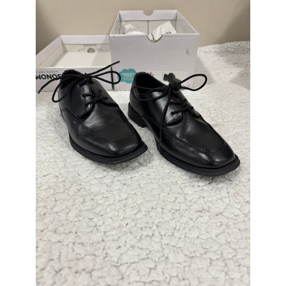 Sonoma Boys Size 1 Black Lace Up Dress Shoes Memory Foam Preppy Formal Wedding