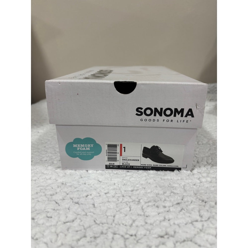 Sonoma Boys Size 1 Black Lace Up Dress Shoes Memory Foam Preppy Formal Wedding
