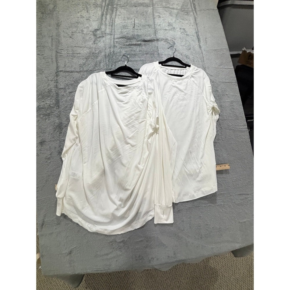 Womens XL White Long Sleeve Raglan Shirt Lot of 2 Casual Athleisure Tops