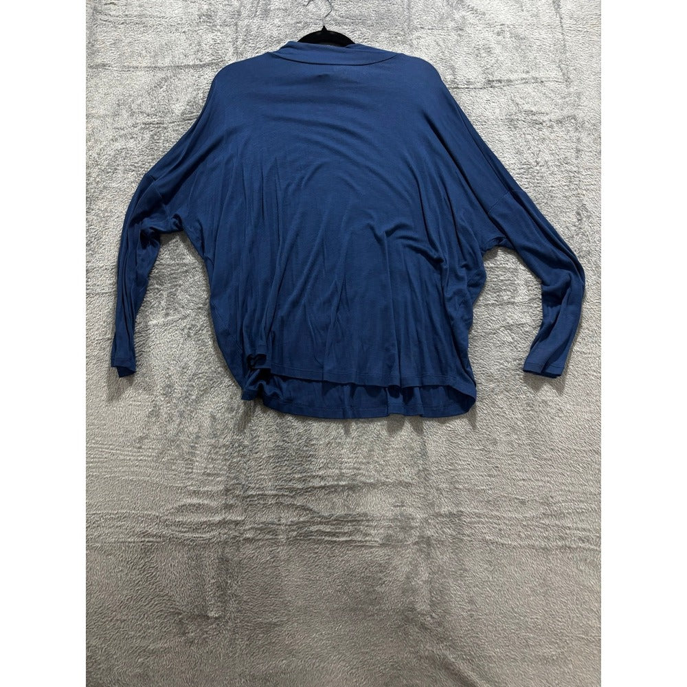Womens Navy Blue Mock Neck Dolman Long Sleeve Top Oversized Casual Minimalist