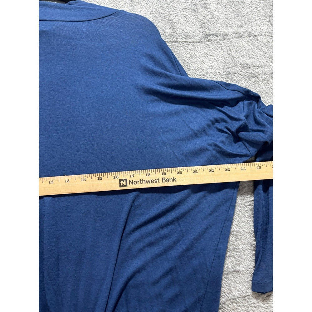 Womens Navy Blue Mock Neck Dolman Long Sleeve Top Oversized Casual Minimalist