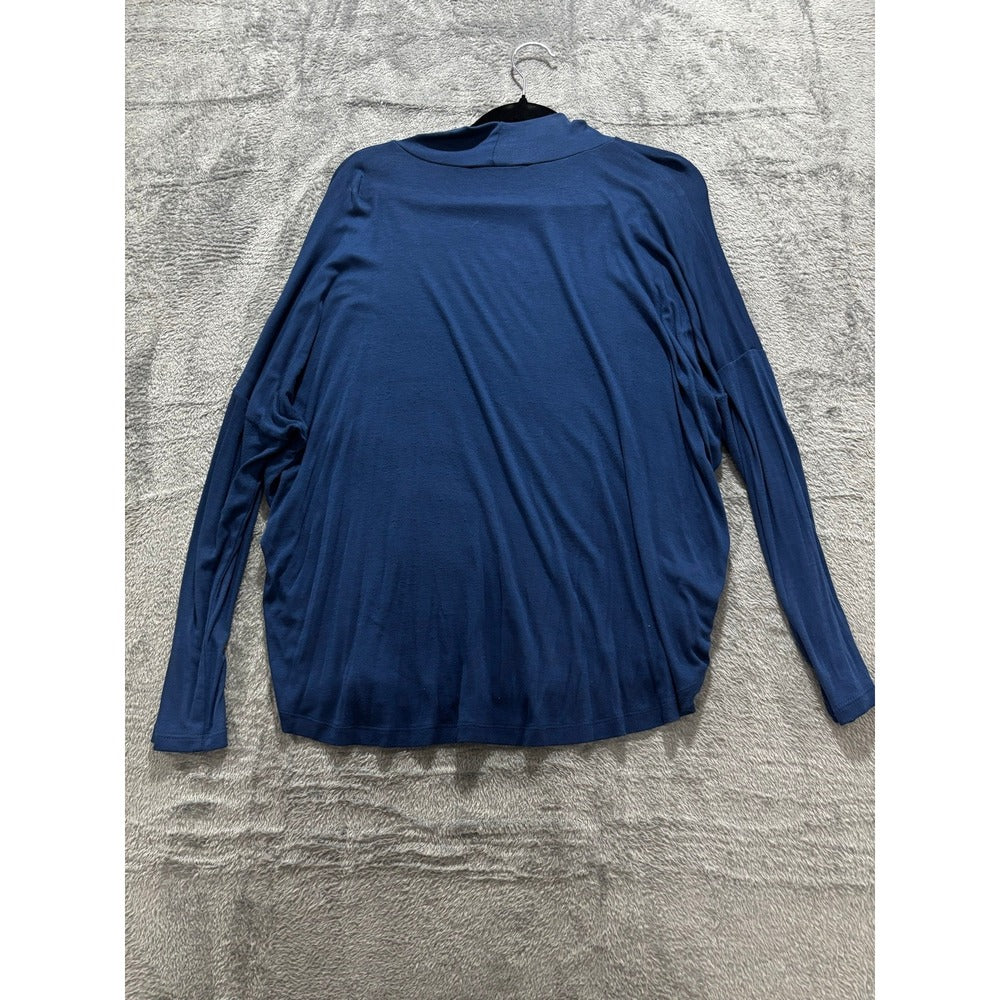 Womens Navy Blue Mock Neck Dolman Long Sleeve Top Oversized Casual Minimalist