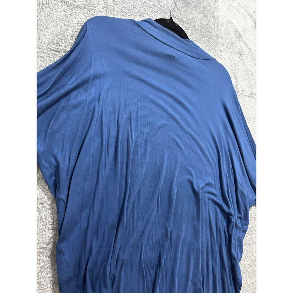 Womens Navy Blue Mock Neck Dolman Long Sleeve Top Oversized Casual Minimalist