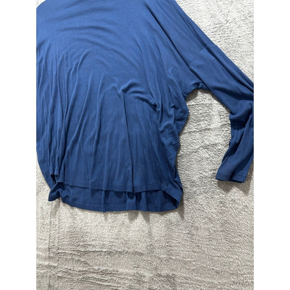 Womens Navy Blue Mock Neck Dolman Long Sleeve Top Oversized Casual Minimalist
