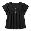 LOFT M Black Swiss Dot Flutter Sleeve Square Neck Top Womens Boho Casual Blouse