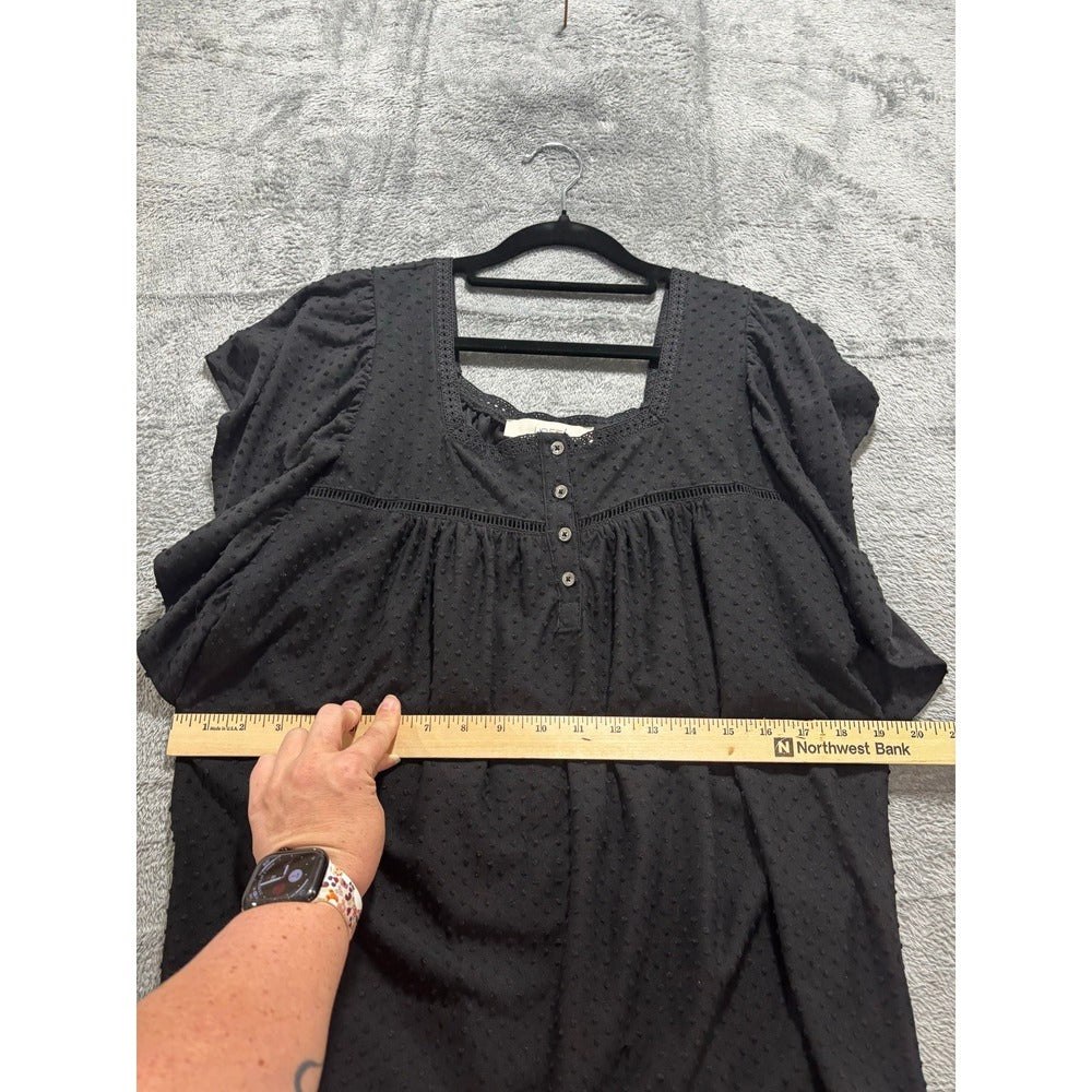LOFT M Black Swiss Dot Flutter Sleeve Square Neck Top Womens Boho Casual Blouse