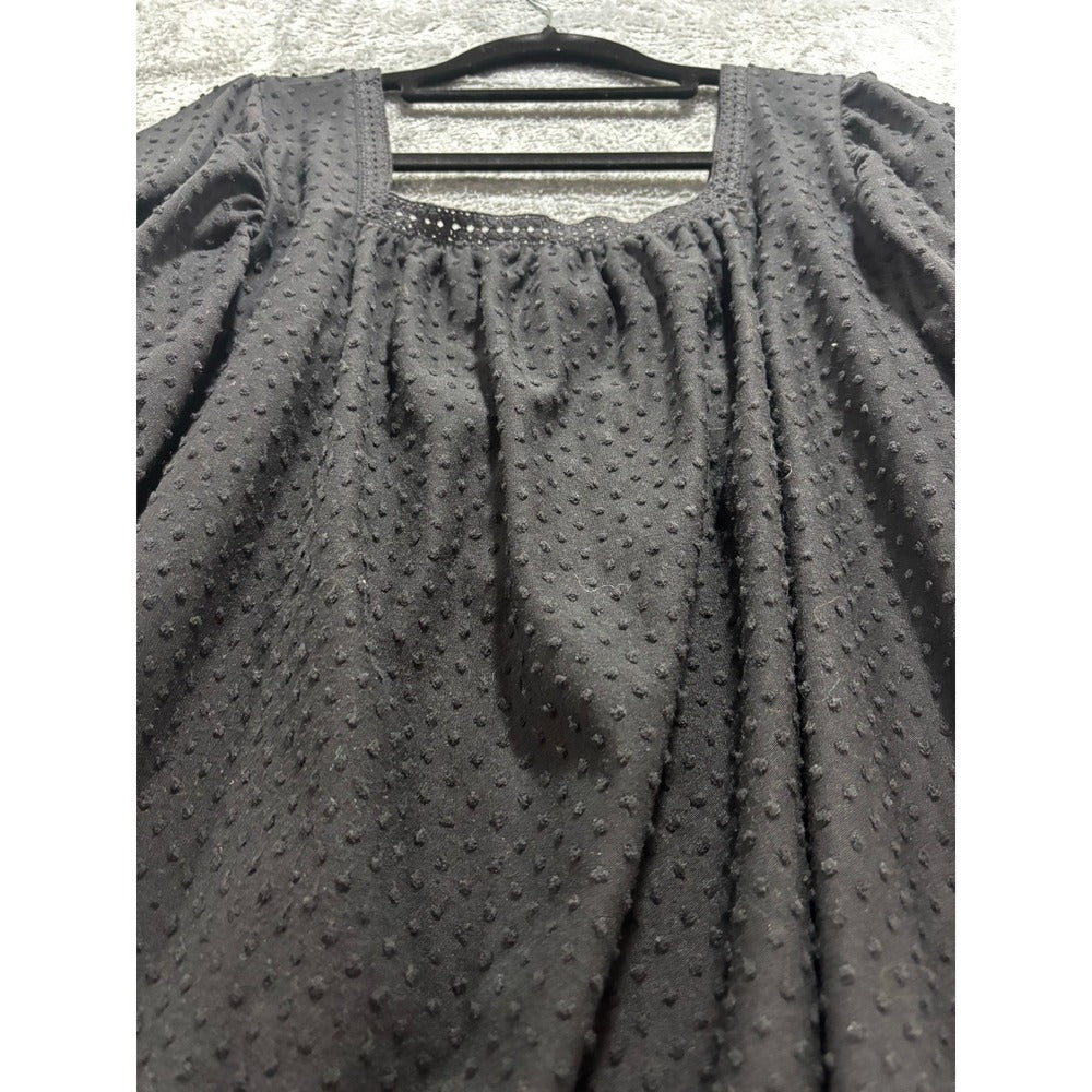 LOFT M Black Swiss Dot Flutter Sleeve Square Neck Top Womens Boho Casual Blouse