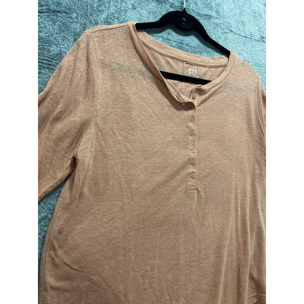 GAP M Womens Coral Pink Short Sleeve Henley Top Shirt Casual Minimalist Boho