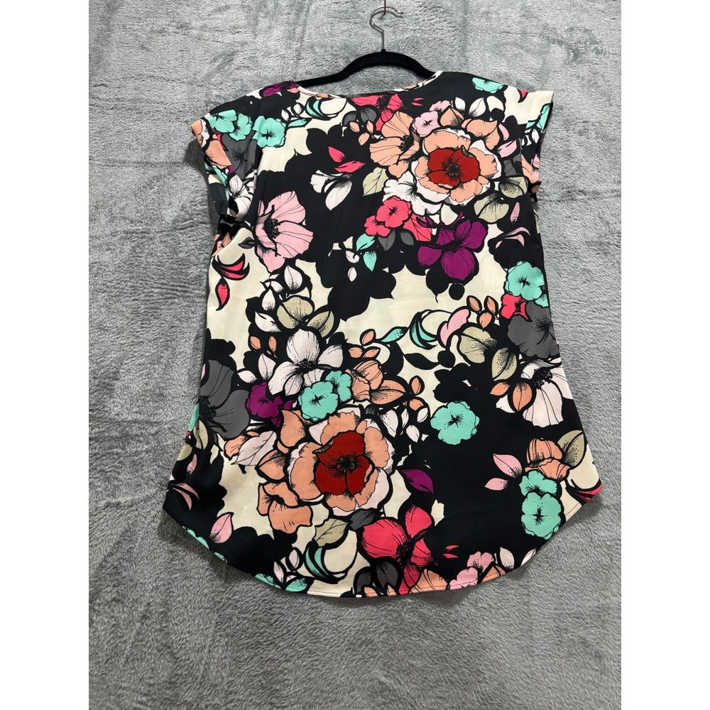 Express S/P Womens Black Multi Floral V-Neck Blouse Top Boho Casual