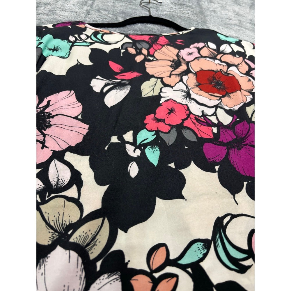 Express S/P Womens Black Multi Floral V-Neck Blouse Top Boho Casual