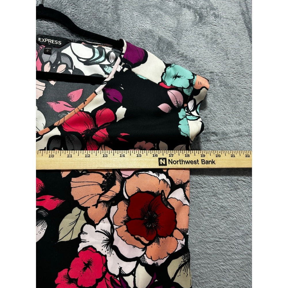 Express S/P Womens Black Multi Floral V-Neck Blouse Top Boho Casual