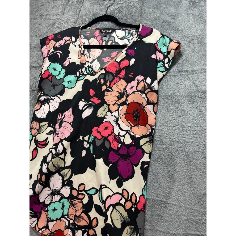 Express S/P Womens Black Multi Floral V-Neck Blouse Top Boho Casual