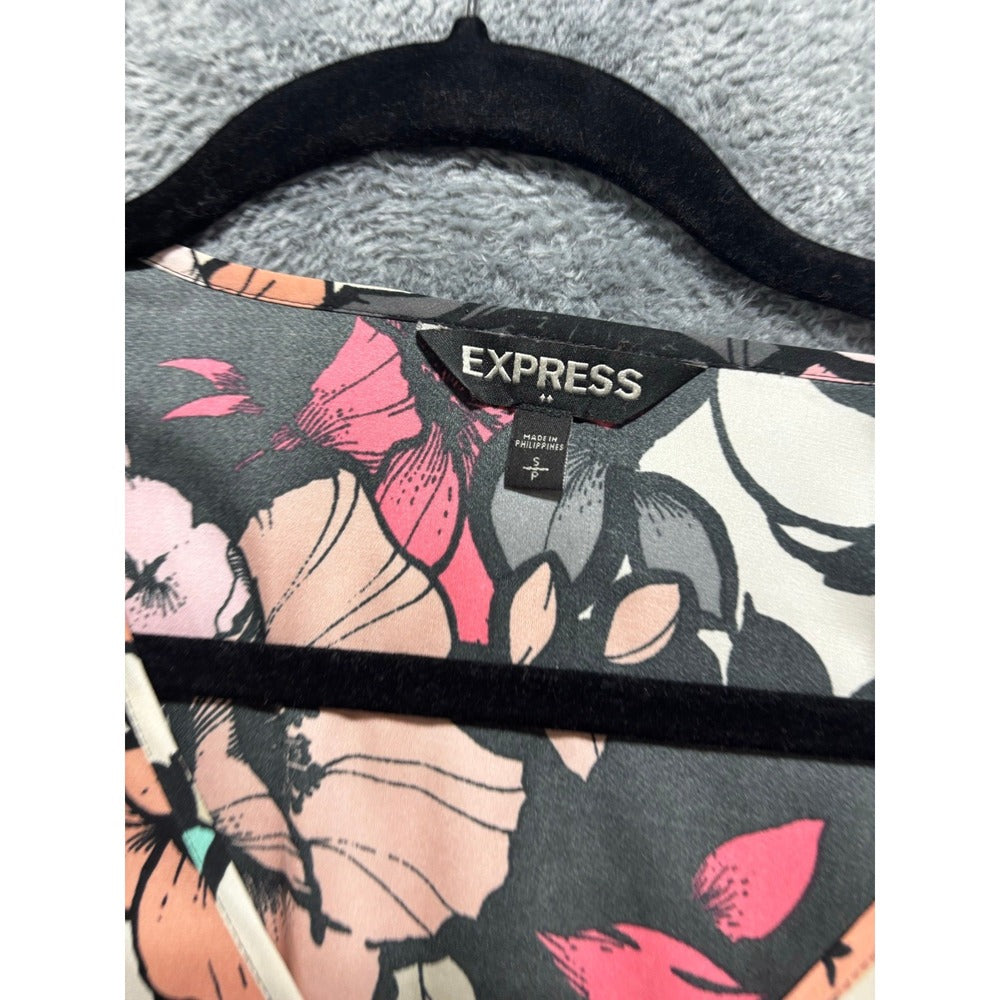 Express S/P Womens Black Multi Floral V-Neck Blouse Top Boho Casual