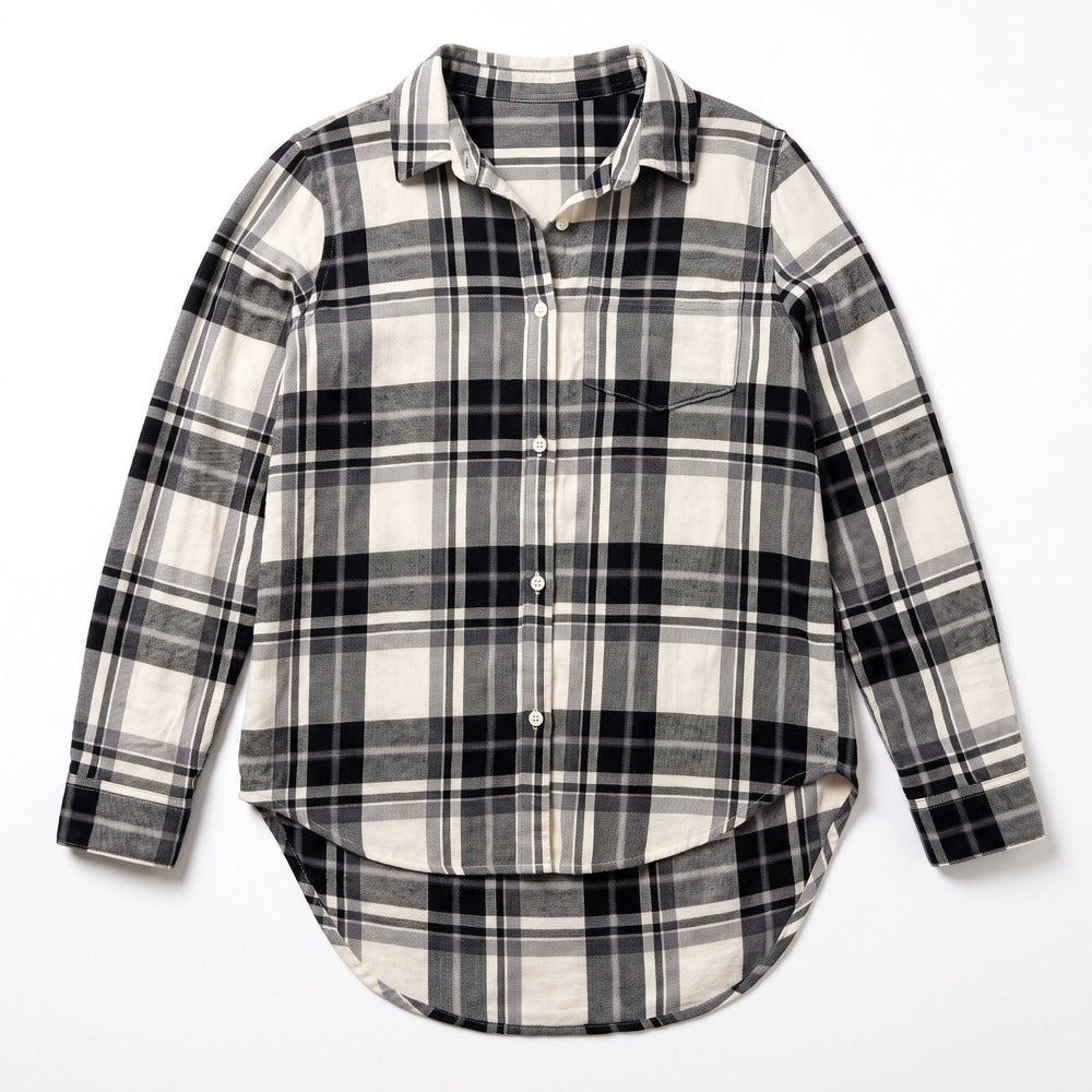 Old Navy M Womens Black White Plaid Flannel Shirt Casual Cozy Button Down