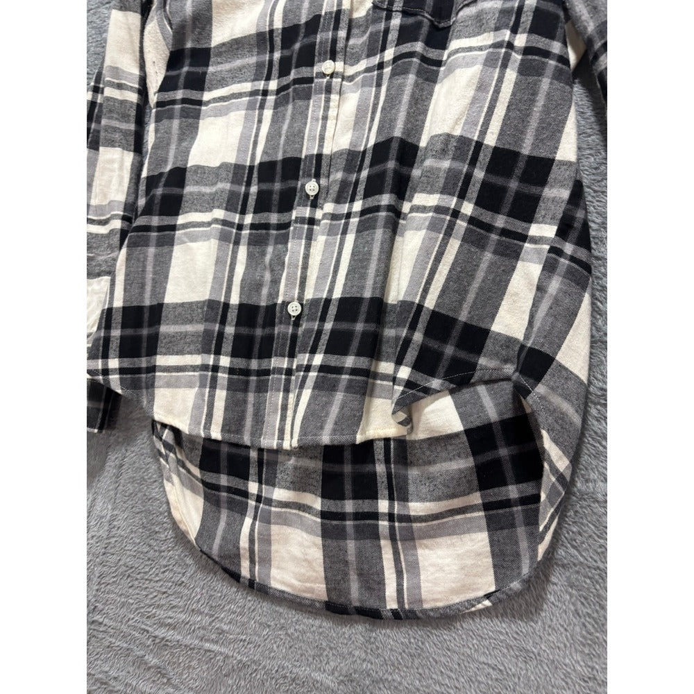 Old Navy M Womens Black White Plaid Flannel Shirt Casual Cozy Button Down